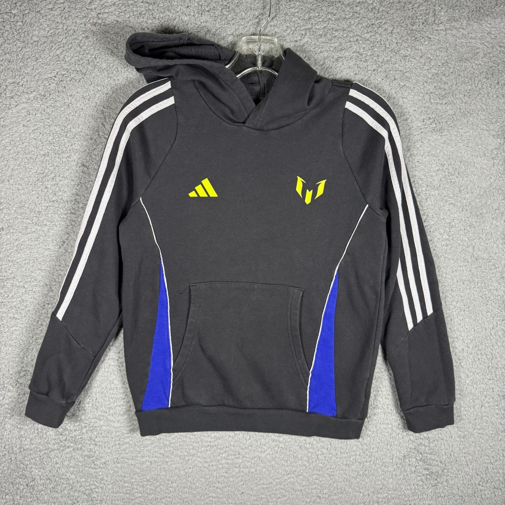 Adidas Messi Hoodie Kids Medium Black Blue Neon Yellow Pullover Sweatshirt